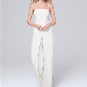 WHITE STRAPLESS SPLIT-LEG JUMPSUIT (NWT)